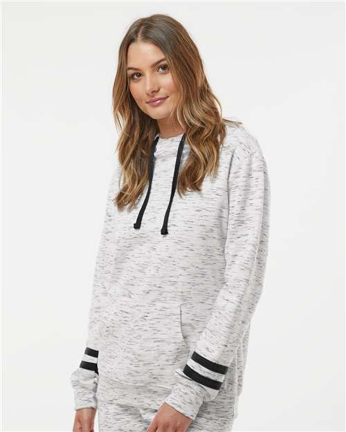 J. America Women’s Mélange Fleece Striped-Sleeve Hooded Sweatshirt 8674