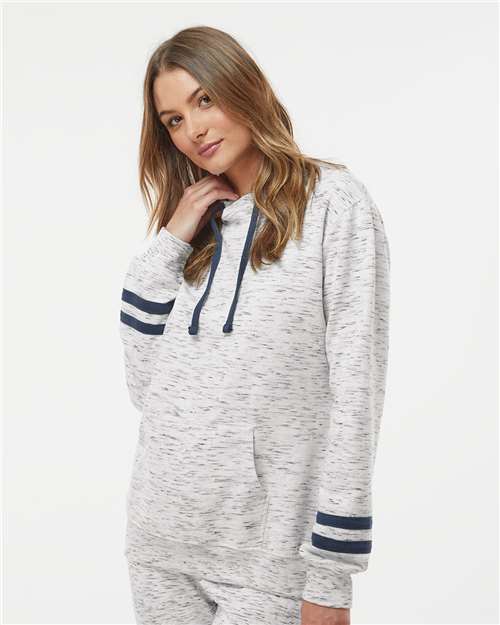J. America Women’s Mélange Fleece Striped-Sleeve Hooded Sweatshirt 8674