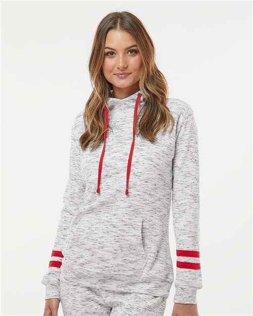 J. America Women’s Mélange Fleece Striped-Sleeve Hooded Sweatshirt 8674