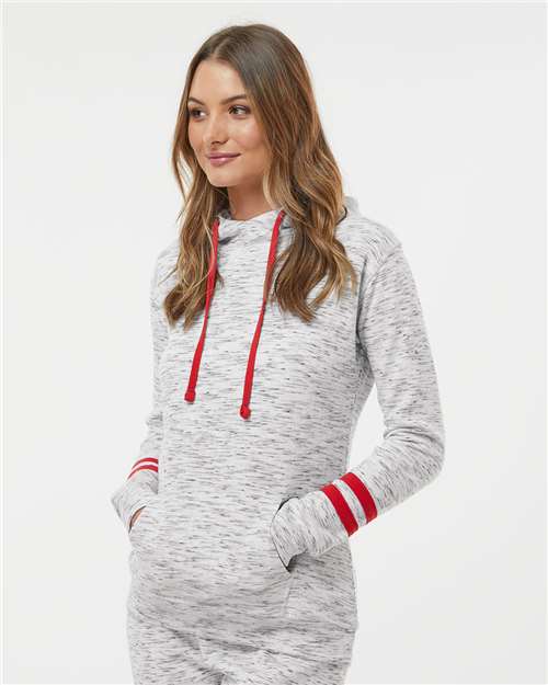 J. America Women’s Mélange Fleece Striped-Sleeve Hooded Sweatshirt 8674
