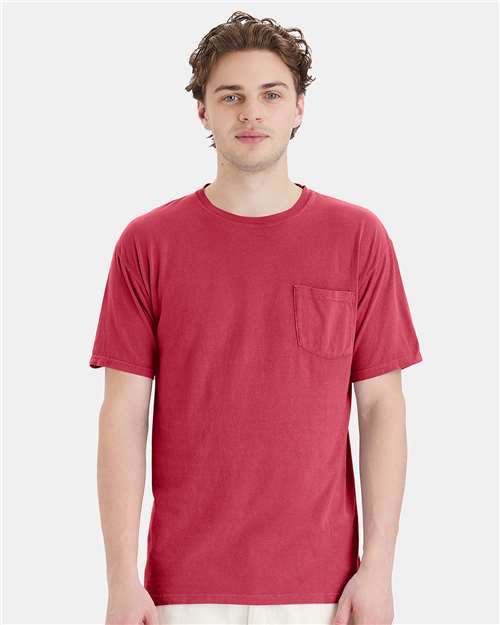 ComfortWash by Hanes Unisex Garment-Dyed Pocket T-Shirt GDH150 - Crimson Fall