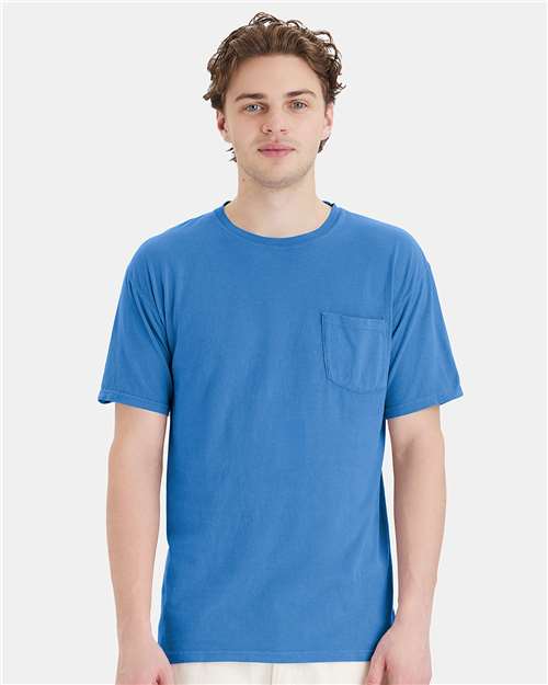 ComfortWash by Hanes Unisex Garment-Dyed Pocket T-Shirt GDH150 - Summer Sky Blue