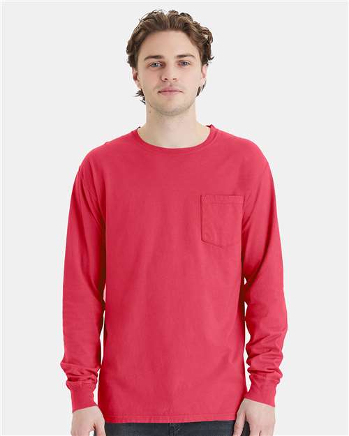 ComfortWash by Hanes Unisex Garment-Dyed Long Sleeve T-Shirt With a Pocket GDH250