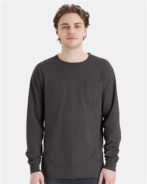 ComfortWash by Hanes Unisex Garment-Dyed Long Sleeve T-Shirt With a Pocket GDH250