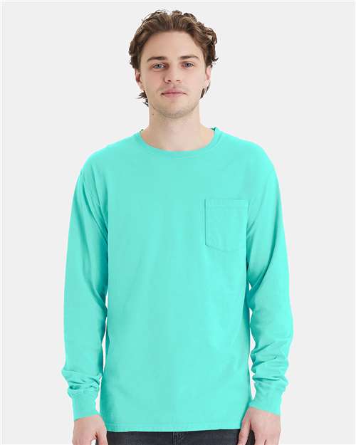 ComfortWash by Hanes Unisex Garment-Dyed Long Sleeve T-Shirt With a Pocket GDH250