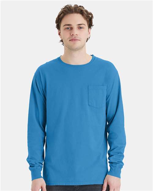 ComfortWash by Hanes Unisex Garment-Dyed Long Sleeve T-Shirt With a Pocket GDH250