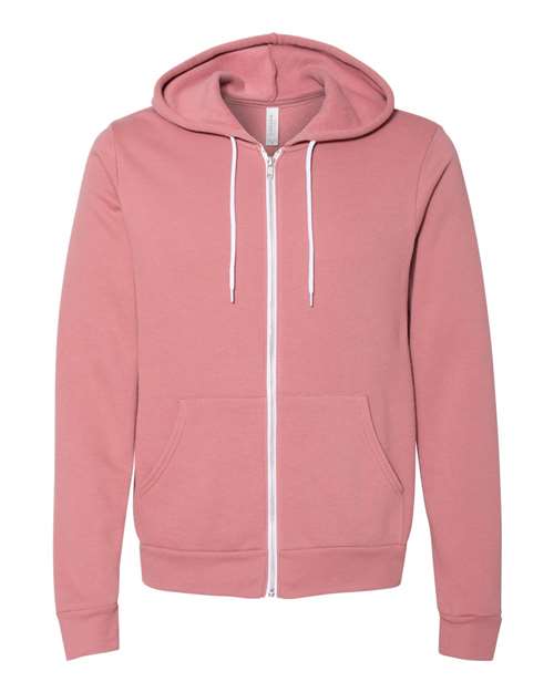 BELLA + CANVAS Unisex Sponge Fleece Full-Zip Hoodie Sweatshirt 3739 - Mauve