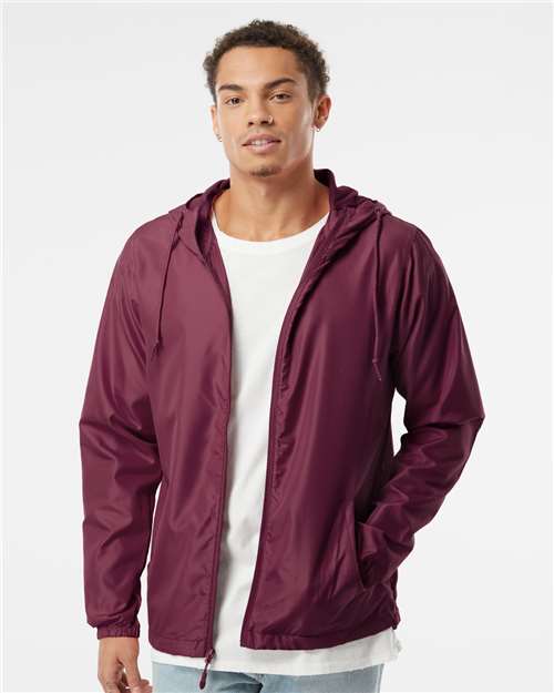 Independent Trading Co. Men's Lightweight Windbreaker Full-Zip Jacket EXP54LWZ - Maroon