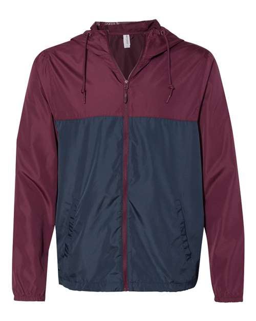 Independent Trading Co. Men's Lightweight Windbreaker Full-Zip Jacket EXP54LWZ - Maroon/ Classic Navy