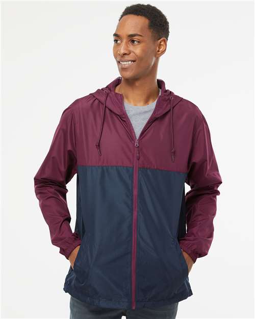 Independent Trading Co. Men's Lightweight Windbreaker Full-Zip Jacket EXP54LWZ - Maroon/ Classic Navy