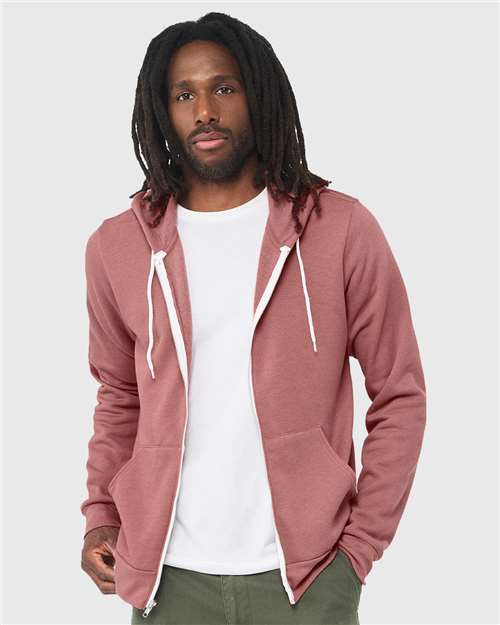 BELLA + CANVAS Unisex Sponge Fleece Full-Zip Hoodie Sweatshirt 3739 - Heather Mauve