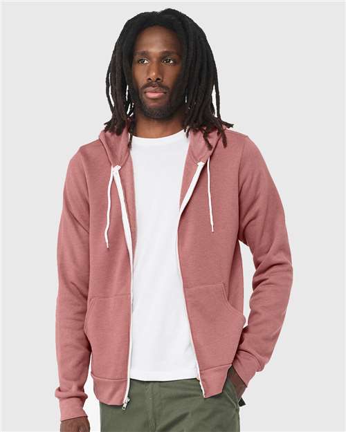 BELLA + CANVAS Unisex Sponge Fleece Full-Zip Hoodie Sweatshirt 3739 - Heather Mauve