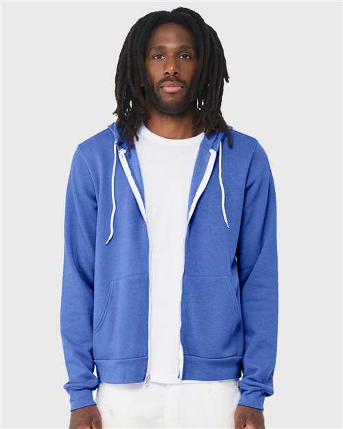 BELLA + CANVAS Unisex Sponge Fleece Full-Zip Hoodie Sweatshirt 3739 - Heather Columbia Blue