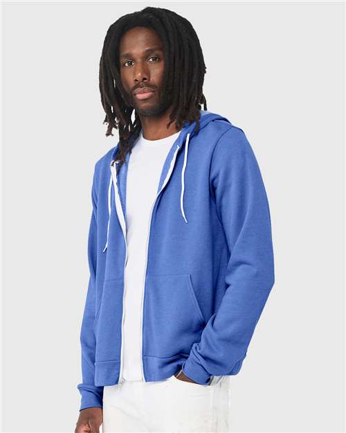 BELLA + CANVAS Unisex Sponge Fleece Full-Zip Hoodie Sweatshirt 3739 - Heather Columbia Blue