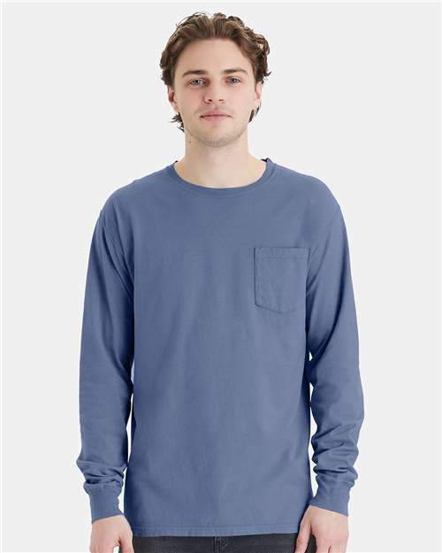 ComfortWash by Hanes Unisex Garment-Dyed Long Sleeve T-Shirt With a Pocket GDH250