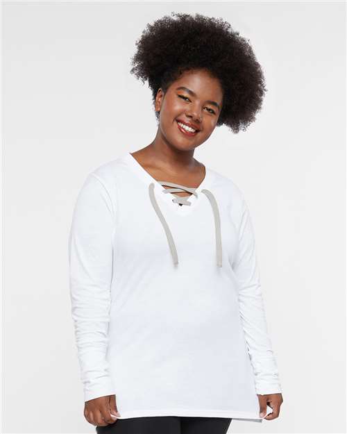 LAT Women's Fine Jersey Lace-Up Long Sleeve T-Shirt 3538