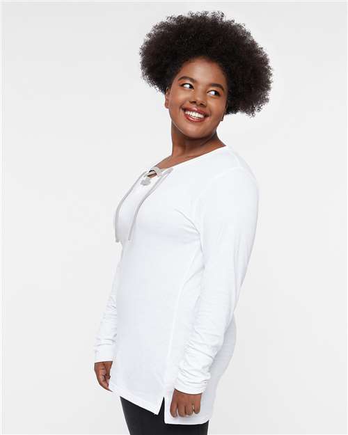 LAT Women's Fine Jersey Lace-Up Long Sleeve T-Shirt 3538