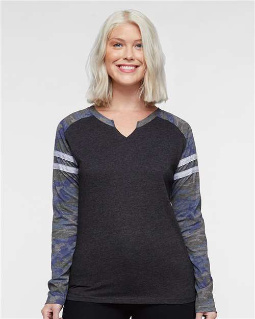 LAT Women's Fine Jersey Mash Up Long Sleeve T-Shirt 3534