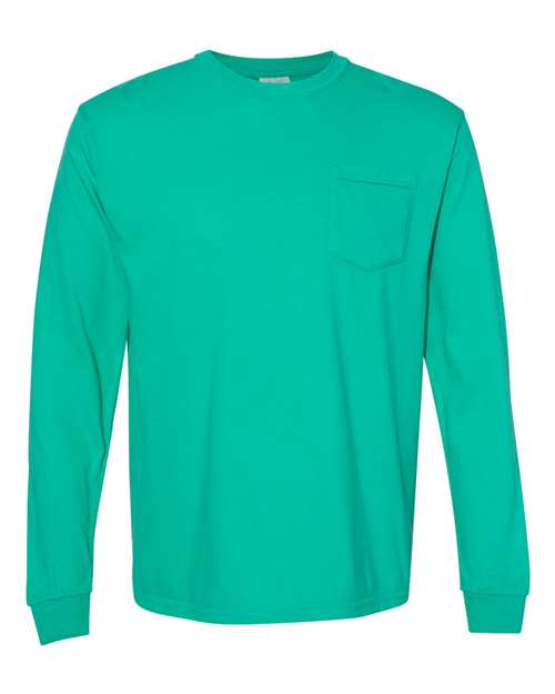 Comfort Colors Unisex Garment-Dyed Heavyweight Long Sleeve Pocket T-Shirt 4410 - Island Green