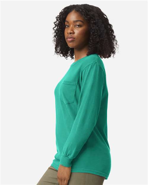 Comfort Colors Unisex Garment-Dyed Heavyweight Long Sleeve Pocket T-Shirt 4410 - Island Green