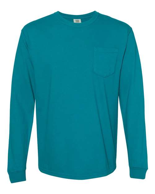 Comfort Colors Unisex Garment-Dyed Heavyweight Long Sleeve Pocket T-Shirt 4410 - Topaz Blue
