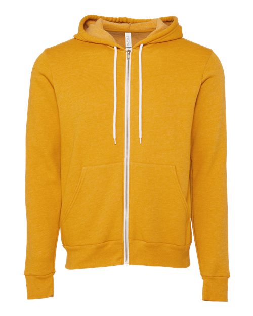 BELLA + CANVAS Unisex Sponge Fleece Full-Zip Hoodie Sweatshirt 3739 - Heather Mustard