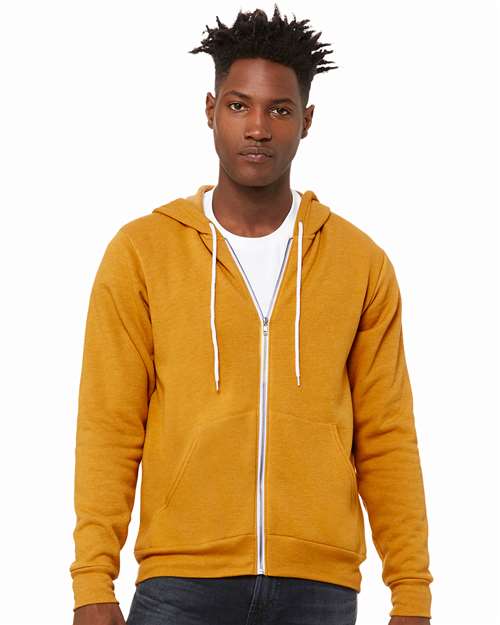 BELLA + CANVAS Unisex Sponge Fleece Full-Zip Hoodie Sweatshirt 3739 - Heather Mustard