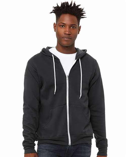 BELLA + CANVAS Unisex Sponge Fleece Full-Zip Hoodie Sweatshirt 3739 - DTG Dark Grey