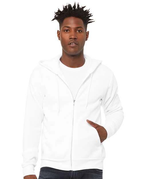 BELLA + CANVAS Unisex Sponge Fleece Full-Zip Hoodie Sweatshirt 3739 - DTG White