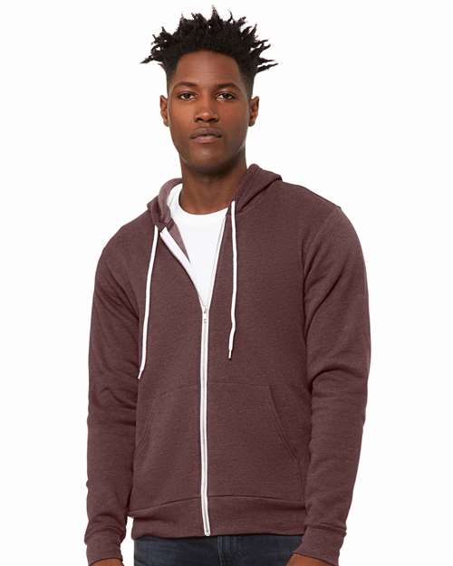 BELLA + CANVAS Unisex Sponge Fleece Full-Zip Hoodie Sweatshirt 3739 - Heather Maroon
