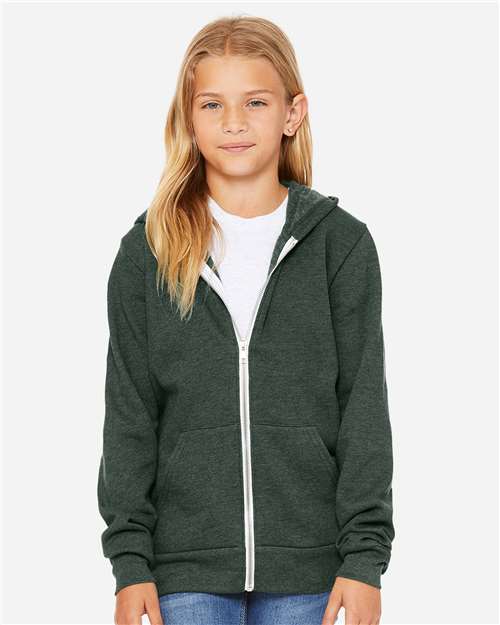 BELLA + CANVAS Youth Sponge Fleece Full-Zip Hoodie Sweatshirt 3739Y