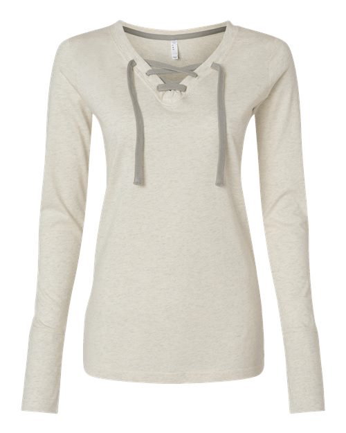 LAT Women's Fine Jersey Lace-Up Long Sleeve T-Shirt 3538