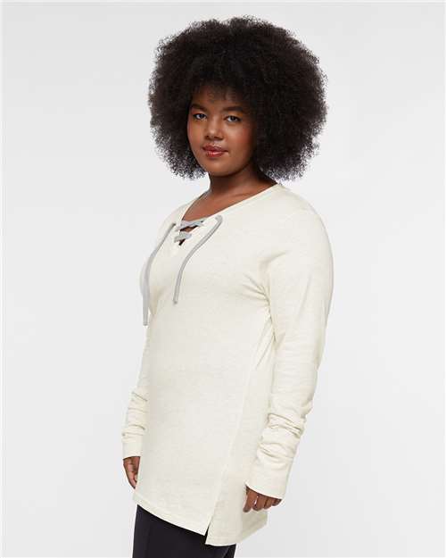 LAT Women's Fine Jersey Lace-Up Long Sleeve T-Shirt 3538