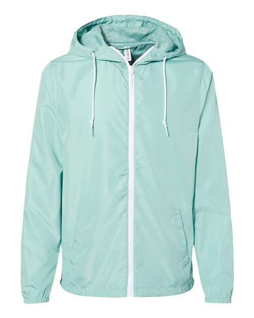Independent Trading Co. Men's Lightweight Windbreaker Full-Zip Jacket EXP54LWZ - Aqua/ White Zipper