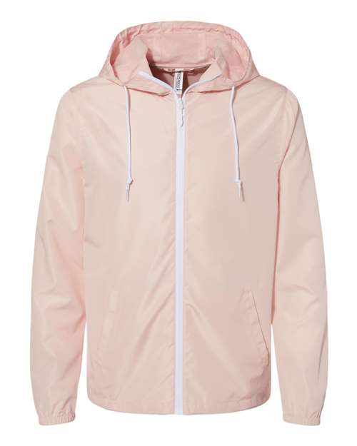 Independent Trading Co. Men's Lightweight Windbreaker Full-Zip Jacket EXP54LWZ - Blush/ White Zipper