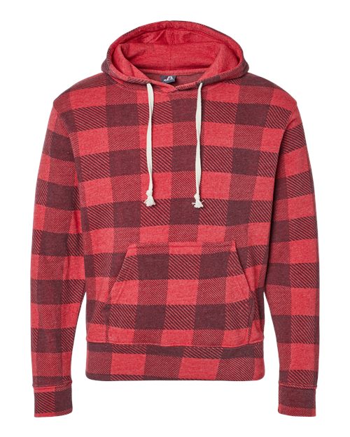 J. America Men's Triblend Fleece Hooded Sweatshirt 8871 - Red Triblend Buffalo