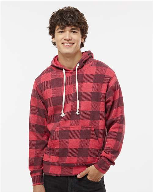 J. America Men's Triblend Fleece Hooded Sweatshirt 8871 - Red Triblend Buffalo