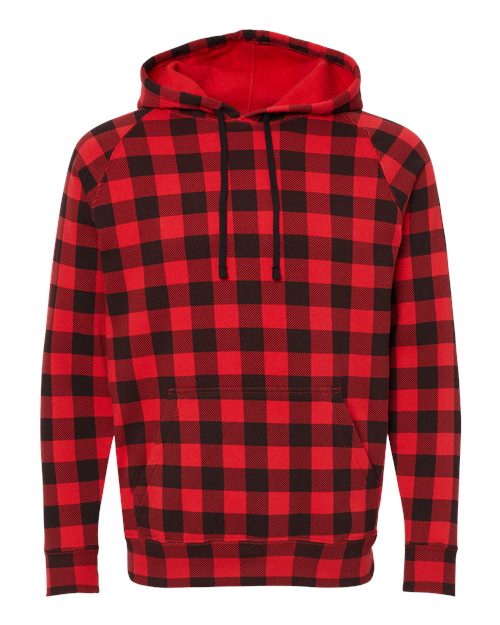 Independent Trading Co. Unisex Special Blend Raglan Hooded Sweatshirt PRM33SBP - Red Buffalo Plaid