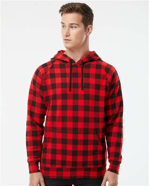 Independent Trading Co. Unisex Special Blend Raglan Hooded Sweatshirt PRM33SBP - Red Buffalo Plaid