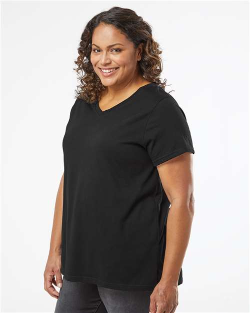 LAT Women's Curvy Collection Fine Jersey V-Neck Tee 3817