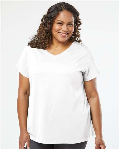 LAT Women's Curvy Collection Fine Jersey V-Neck Tee 3817