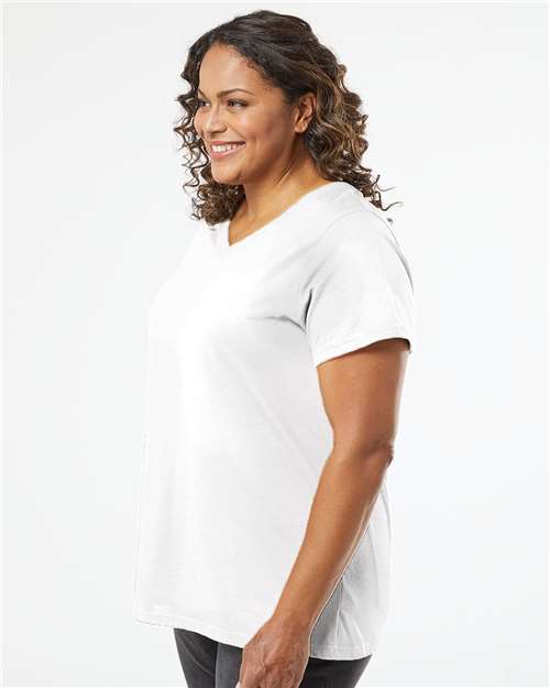 LAT Women's Curvy Collection Fine Jersey V-Neck Tee 3817