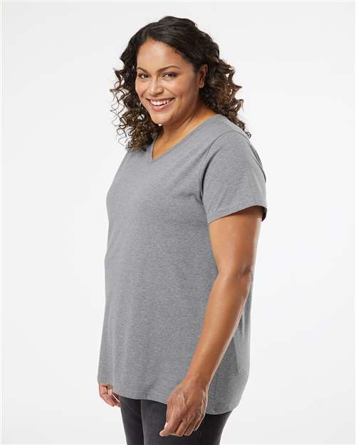 LAT Women's Curvy Collection Fine Jersey V-Neck Tee 3817