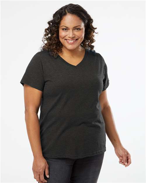 LAT Women's Curvy Collection Fine Jersey V-Neck Tee 3817