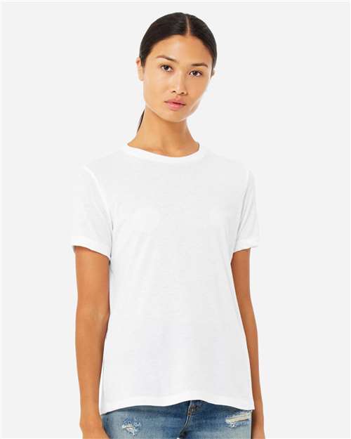 BELLA + CANVAS Women’s Relaxed Fit Heather CVC Tee 6400CVC - Solid White Blend