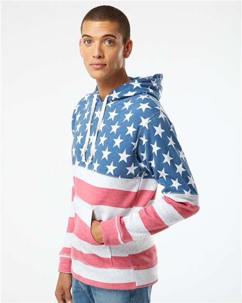 J. America Men's Triblend Fleece Hooded Sweatshirt 8871 - Stars & Stripes Triblend