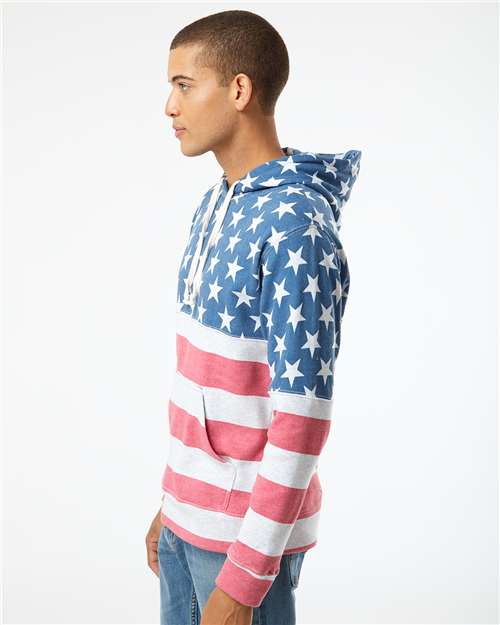 J. America Men's Triblend Fleece Hooded Sweatshirt 8871 - Stars & Stripes Triblend