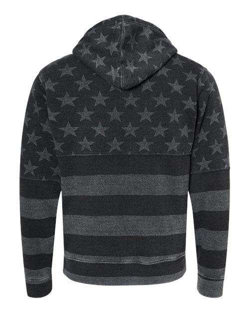 J. America Men's Triblend Fleece Hooded Sweatshirt 8871 - Black Stars & Stripes Triblend