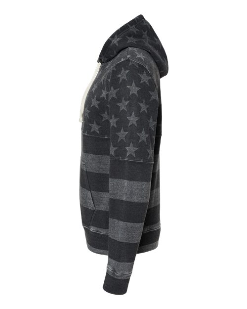 J. America Men's Triblend Fleece Hooded Sweatshirt 8871 - Black Stars & Stripes Triblend