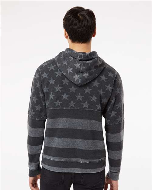 J. America Men's Triblend Fleece Hooded Sweatshirt 8871 - Black Stars & Stripes Triblend